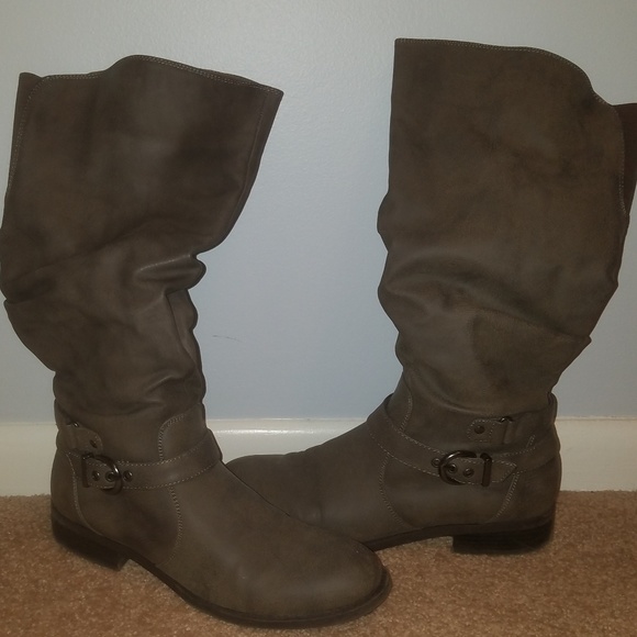 White Mountain Taupe Slouchy Suede Flat Boots - Picture 1 of 5